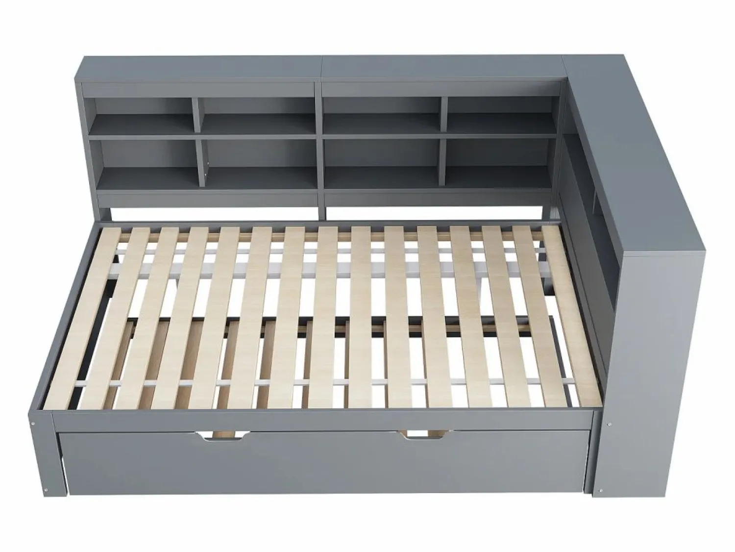 Sale Cama para adulto de 140 x 200 cm - Cama nido con puerto USB y amplio espacio de almacenaje - pino - colchón no incluido Gris