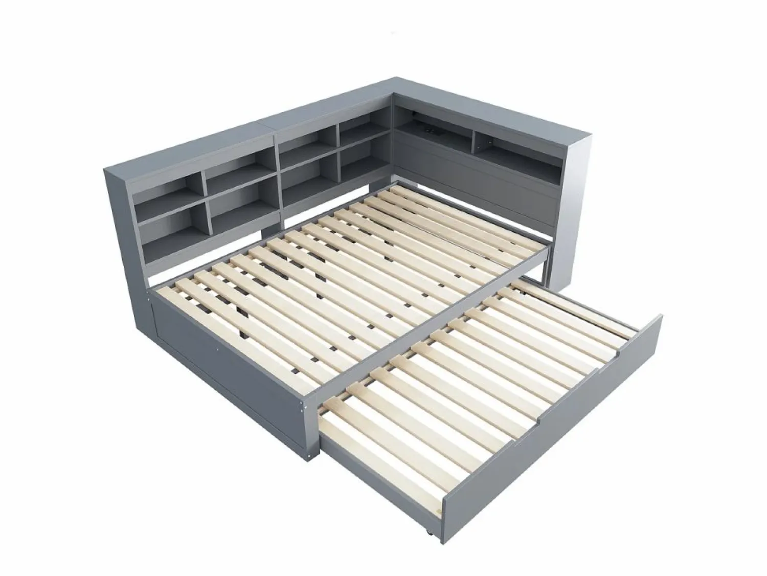 Sale Cama para adulto de 140 x 200 cm - Cama nido con puerto USB y amplio espacio de almacenaje - pino - colchón no incluido Gris