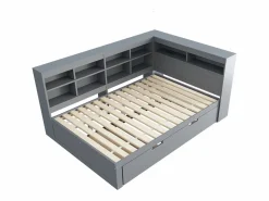 Sale Cama para adulto de 140 x 200 cm - Cama nido con puerto USB y amplio espacio de almacenaje - pino - colchón no incluido Gris