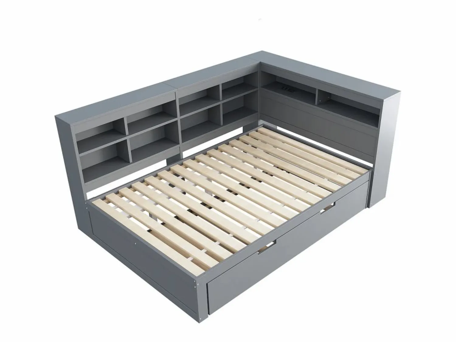 Sale Cama para adulto de 140 x 200 cm - Cama nido con puerto USB y amplio espacio de almacenaje - pino - colchón no incluido Gris