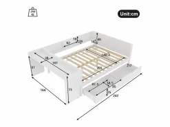 Outlet Cama para adultos de 140 x 200 cm - con 2 cajones y estantes - pino - colchón no incluido Blanco