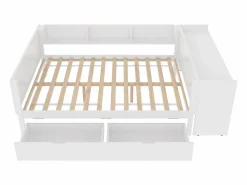 Outlet Cama para adultos de 140 x 200 cm - con 2 cajones y estantes - pino - colchón no incluido Blanco