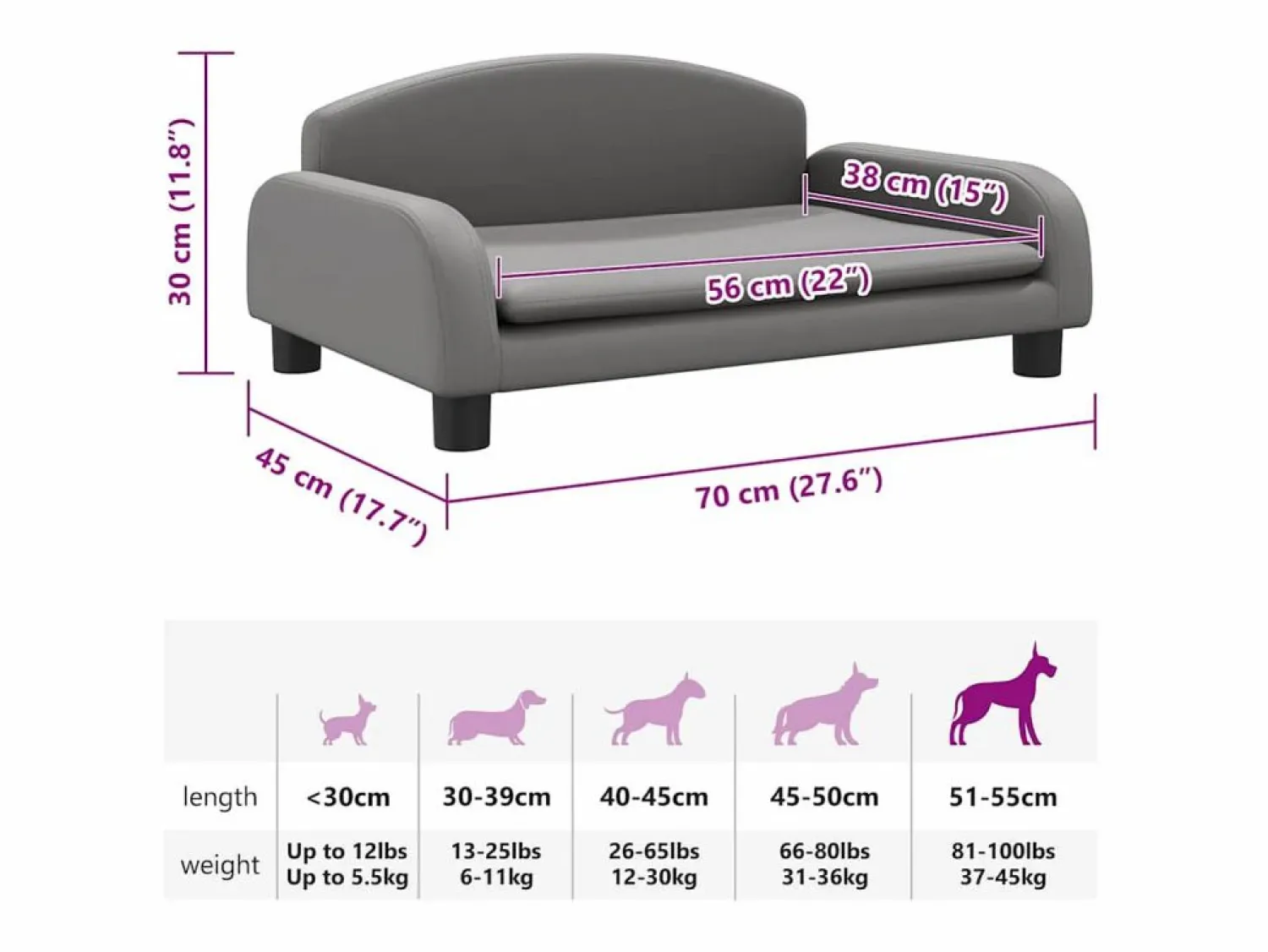 Online Clicnbuy Cama para perros de cuero sintético 70x45x30 cm Gris