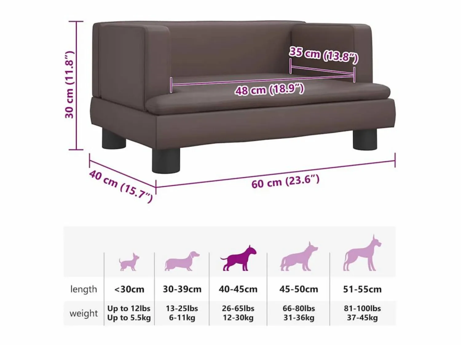 Cama para perros de cuero sintético marrón 60x40x30 cm Cama De Animales De Compañía