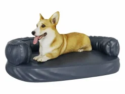 Clearance Clicnbuy Cama para perros de espuma cuero sintético oscuro 88x65 cm Azul