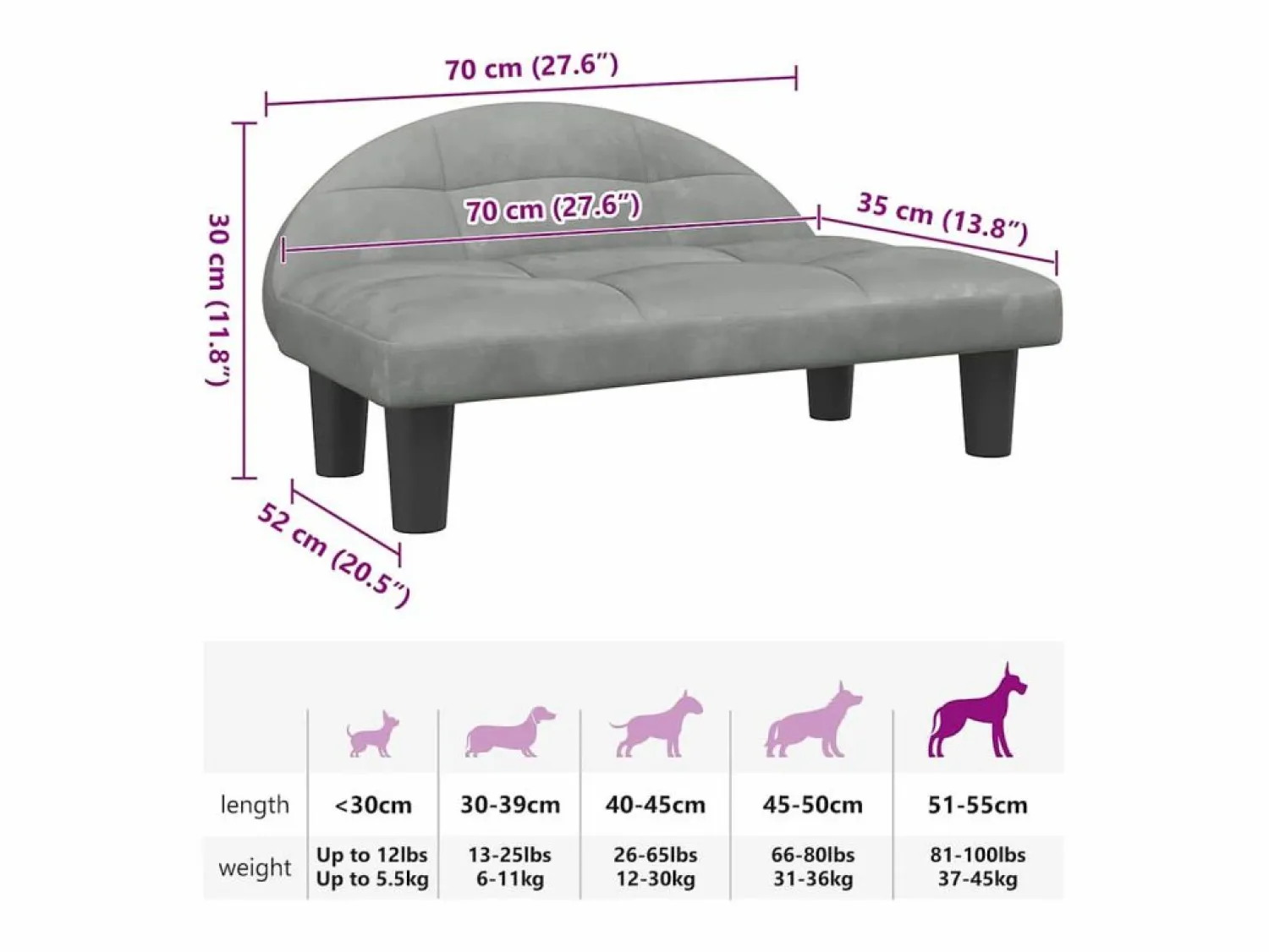 New Clicnbuy Cama para perros de terciopelo claro 70x52x30 cm Gris