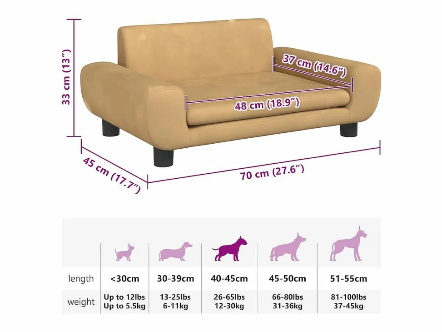 Discount Cama para perros de terciopelo marrón 70x45x33 cm Cama De Animales De Compañía