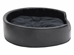 Clicnbuy Cama para perros felpa y cuero sintético negra 79x70x19 cm