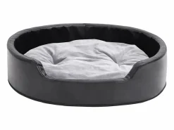 Clicnbuy Cama para perros felpa y cuero sintético gris 79x70x19 cm Negro