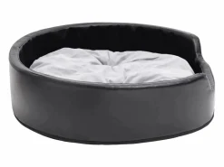 Clicnbuy Cama para perros felpa y cuero sintético gris 79x70x19 cm Negro