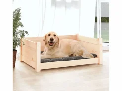 Clicnbuy Cama para perros madera maciza de pino 75,5x55,5x28 cm