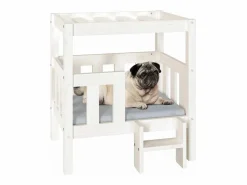 Clearance Clicnbuy Cama para perros madera maciza de pino 65,5x50,5x70 cm Blanco