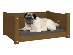 Clicnbuy Cama para perros madera maciza pino marrón miel 65,5x50,5x28 cm