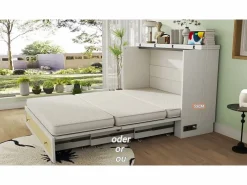 Clearance Cama plegable 140×200 cm - con toma USB y enchufe - (colchón no incluido) Cama Abatible