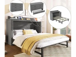 New Cama plegable 140 x 200 cm - 1 cajón - Compartimento de almacenamiento - Puertos USB y Type-C - (colchón no incluido) Cama Abatible