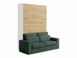 Sale Vente-unique Cama plegable 140 x 200 cm con leds blanco y natural + sofá verde - RAPILI Verde pino / Color natural claro / Blanco