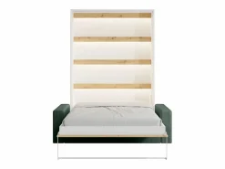 Sale Vente-unique Cama plegable 140 x 200 cm con leds blanco y natural + sofá verde - RAPILI Verde pino / Color natural claro / Blanco