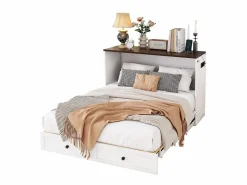 Merax Cama plegable 140 x 200 cm con 2 cajones y estante en la cabecera de la cama - Madera de pino y MDF - Toma USB -