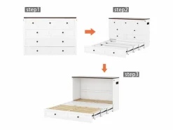 Merax Cama plegable 140 x 200 cm con 2 cajones y estante en la cabecera de la cama - Madera de pino y MDF - Toma USB -