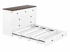 Merax Cama plegable 140 x 200 cm con 2 cajones y estante en la cabecera de la cama - Madera de pino y MDF - Toma USB -
