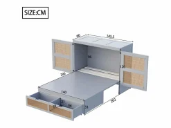 Outlet Cama plegable de 140 x 200 cm con cajones y diseño de ratán - Madera - Colchón no incluido. Cama Abatible