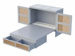 Outlet Cama plegable de 140 x 200 cm con cajones y diseño de ratán - Madera - Colchón no incluido. Cama Abatible