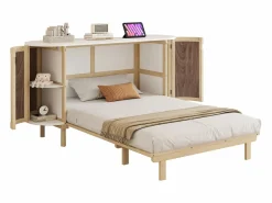 Best Cama plegable infantil - 140 x 200 cm - con compartimentos de almacenaje - diseño de ratán y madera - color natural Cama Abatible