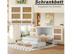 Merax Cama plegable juvenil - 140 x 200 cm - Cama abatible de pared con cajones - Pino + contrachapado + MDF -