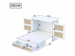 Merax Cama plegable juvenil - 140 x 200 cm - Cama abatible de pared con cajones - Pino + contrachapado + MDF -