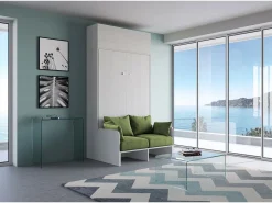 ITAMOBY Cama plegable Kentaro de 120 cm tamaño queen con sofá y mueble de pared de fresno , color verde