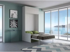 ITAMOBY Cama plegable Kentaro de 120 cm tamaño queen con sofá y mueble de pared de fresno , color verde
