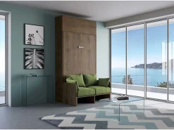 Discount ITAMOBY Cama plegable Kentaro de 120 cm tamaño queen con sofá y mueble de pared de nogal, color verde Marru00f3n