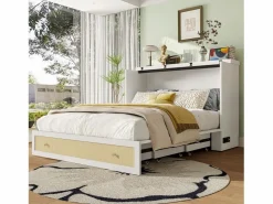 Merax Cama plegable móvil - 140 x 200 cm - con 6 cajones + estante en el cabecero + USB - MDF -