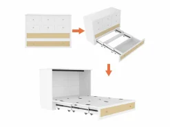 Merax Cama plegable móvil - 140 x 200 cm - con 6 cajones + estante en el cabecero + USB - MDF -