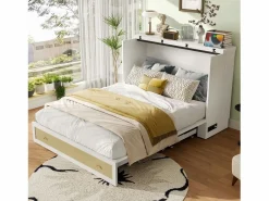 Merax Cama plegable móvil - 140 x 200 cm - con 6 cajones + estante en el cabecero + USB - MDF -