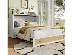 Merax Cama plegable móvil - 140 x 200 cm - con 6 cajones + estante en el cabecero + USB - MDF -
