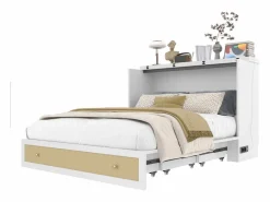 Merax Cama plegable móvil - 140 x 200 cm - con 6 cajones + estante en el cabecero + USB - MDF -