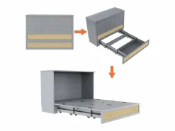 Clearance Merax Cama plegable móvil - 140 x 200 cm - con 6 cajones + estante en el cabecero + USB - MDF - Gris