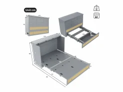 Clearance Merax Cama plegable móvil - 140 x 200 cm - con 6 cajones + estante en el cabecero + USB - MDF - Gris