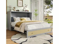 Clearance Merax Cama plegable móvil - 140 x 200 cm - con 6 cajones + estante en el cabecero + USB - MDF - Gris