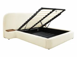 Cama queen size con almacenaje, mesitas de noche de tela bouclé blanca y colchón - ESTERIA by Cama Con Canapé