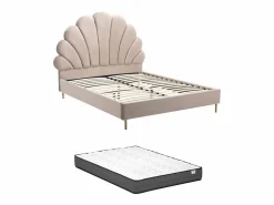Vente-unique Cama Queen size de 160 x 200 cm en terciopelo con colchón - LIVAYA