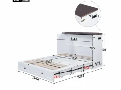 New ModernLuxe Cama retráctil de madera 140x200 cm - con tomas USB y almacenamiento - Blanco