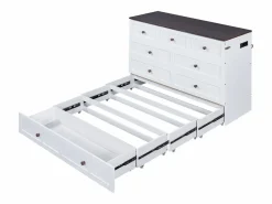 New ModernLuxe Cama retráctil de madera 140x200 cm - con tomas USB y almacenamiento - Blanco