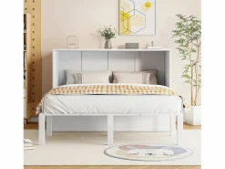 Cama retráctil 140x200 cm, con somier, cama plegable, dimensiones después del plegado: 70x140cm, sin colchón, madera,