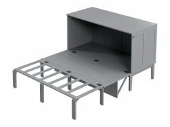 Cama retráctil 140x200 cm, con somier, cama plegable abatible, dimensiones después del plegado: 70x140cm, sin colchón, madera, Gris