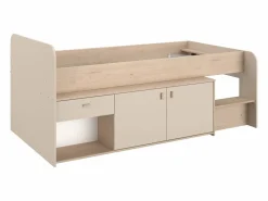 New Cama semielevada 90 x 190/200 cm con almacenamiento y natural - LUNOBI Cama Con Almacenaje