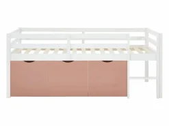Best Cama semielevada 90 x 190 cm con almacenamiento en pino y mdf blanco y rosa - LANIORI Cama Con Almacenaje