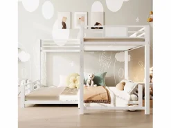 ModernLuxe Cama superpuesta de metal en forma de L - 90x200 cm + 140x200 cm - con barreras de seguridad y escalera - Metal - ​ (Colchón no incluido)
