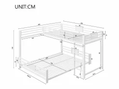 ModernLuxe Cama superpuesta de metal en forma de L - 90x200 cm + 140x200 cm - con barreras de seguridad y escalera - Metal - ​ (Colchón no incluido)